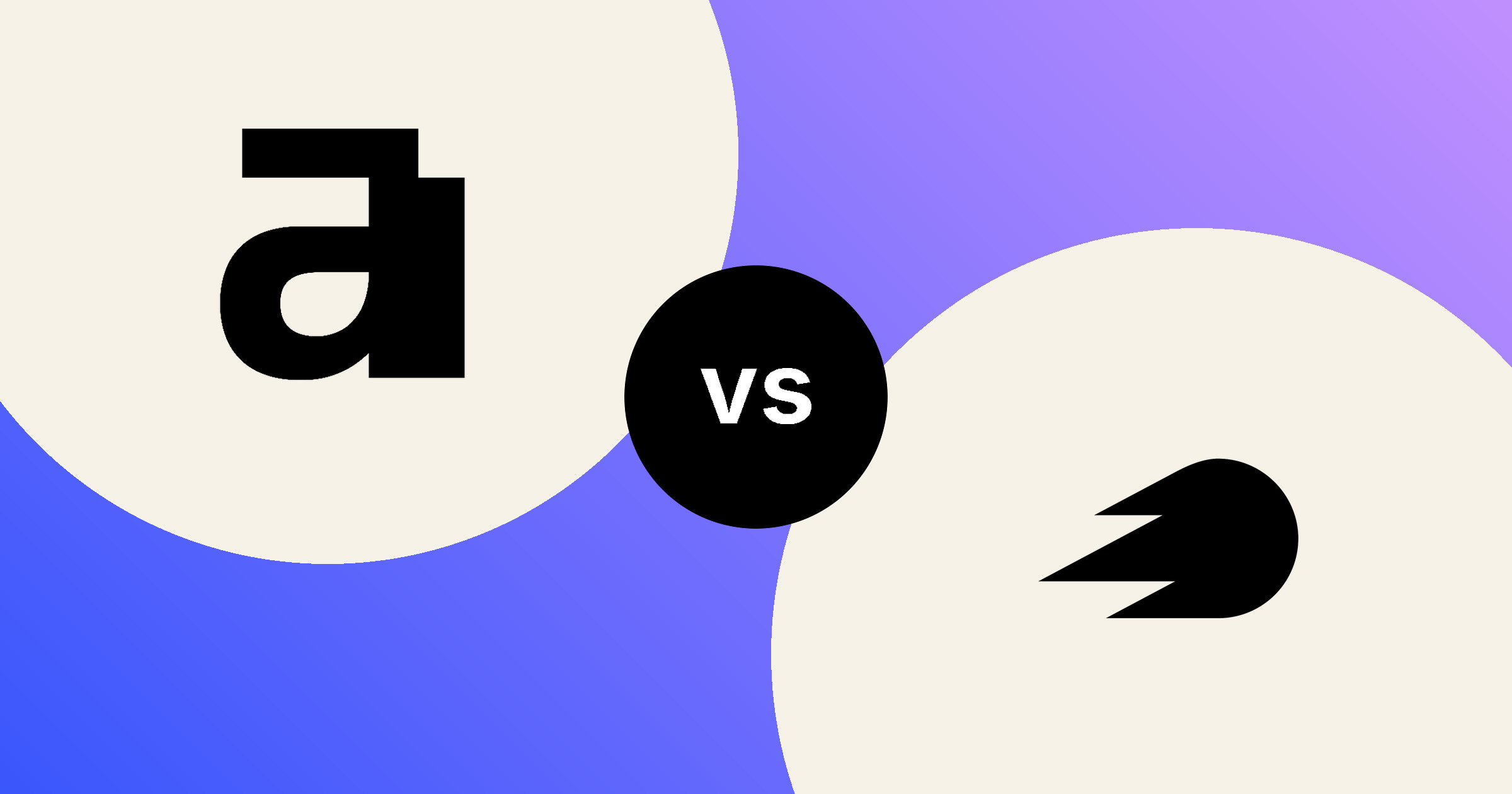 The Ahrefs mark and the Semrush mark, in solid black on cream circles, on a blue to lavender gradient, with a black vs badge between them.