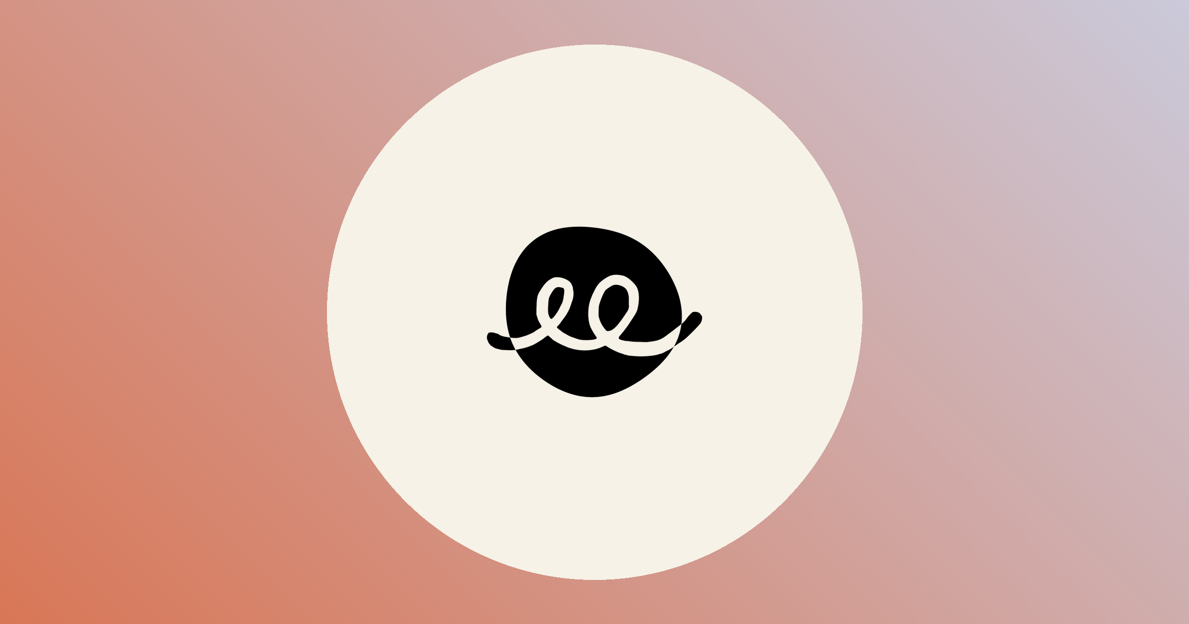 The Claude Duet mark, a loop-de-loop line across a round blob, in solid black on a cream circle, on a clay orange to soft lavender gradient.