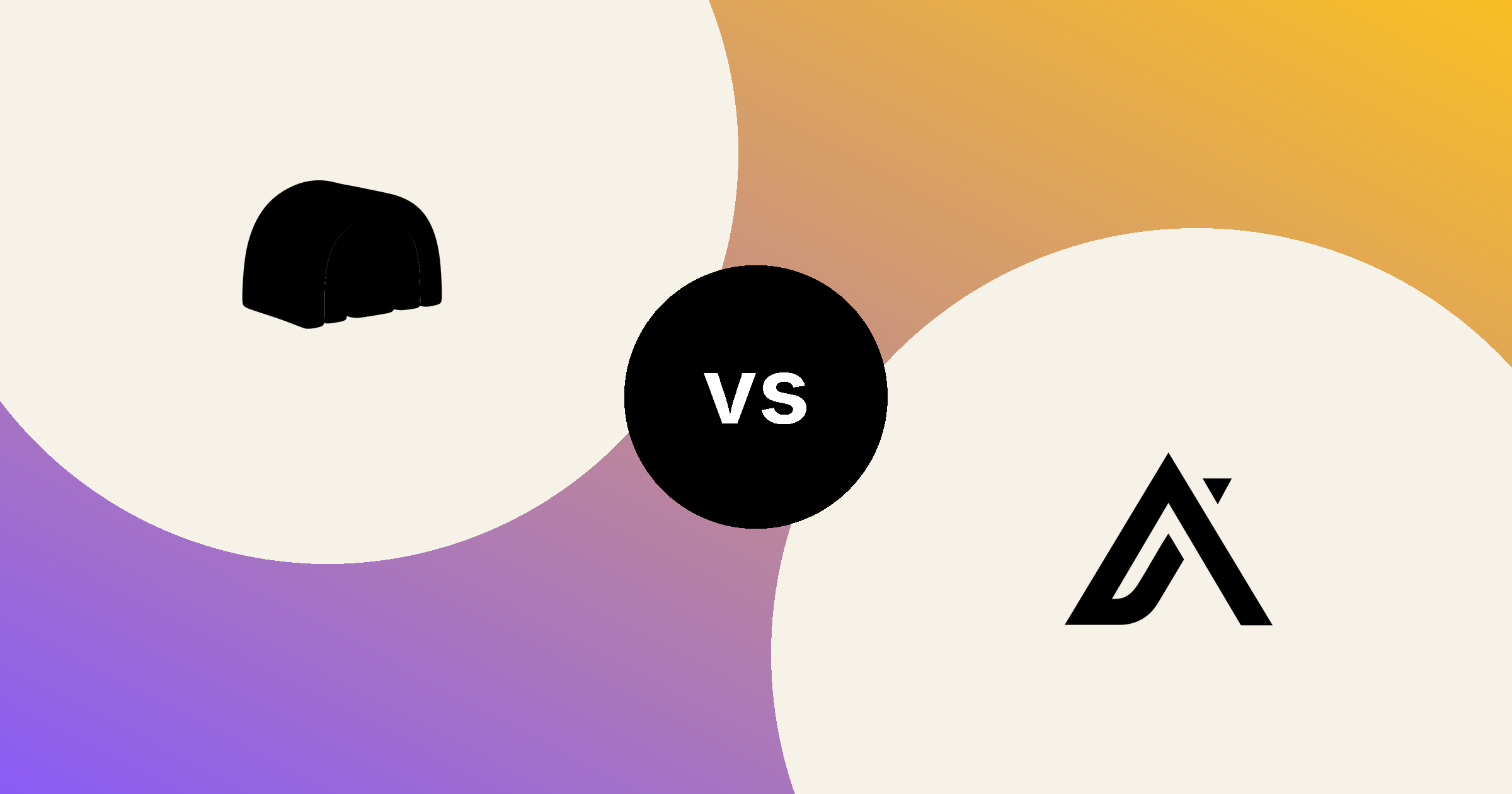 The Clay mark and the Apollo mark, in solid black on cream circles, on a violet to gold gradient, with a black vs badge between them.