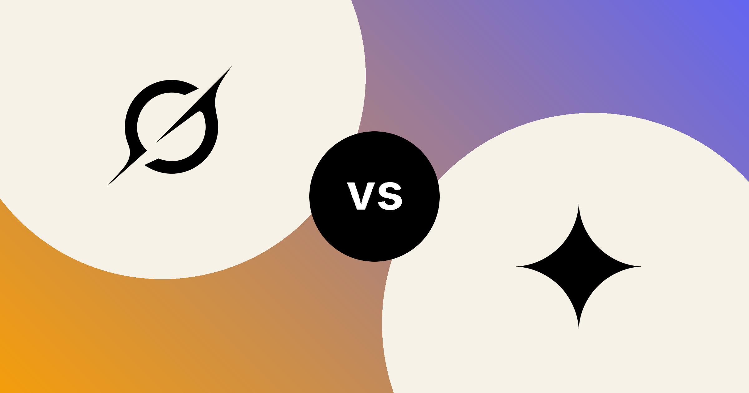 The Grok mark and the Gemini sparkle mark, in solid black on cream circles, on an amber to indigo gradient, with a black vs badge between them.