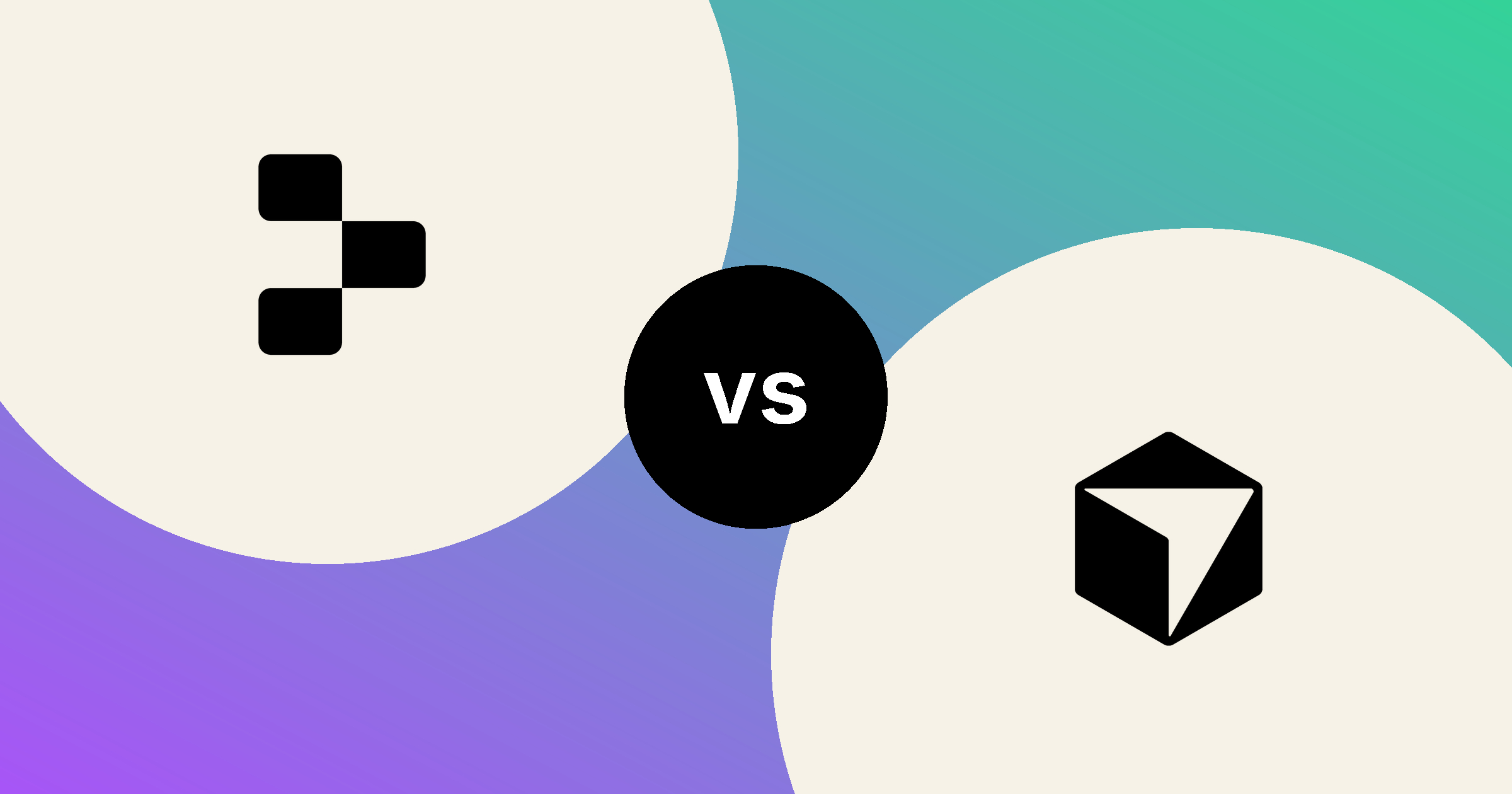 The Replit mark and the Cursor mark, in solid black on cream circles, on a violet to mint gradient, with a black vs badge between them.
