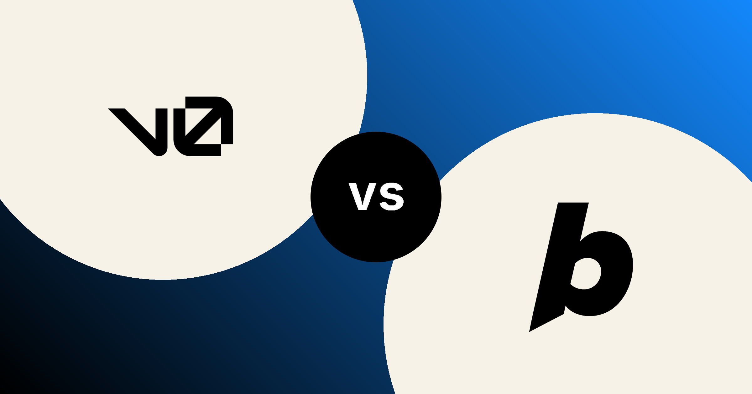 The v0 mark and the Bolt mark, in solid black on cream circles, on a black to blue gradient, with a black vs badge between them.